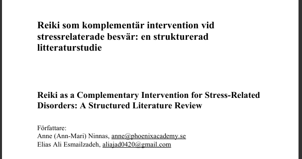 Reiki som komplementär intervention vid stressrelaterade besvär